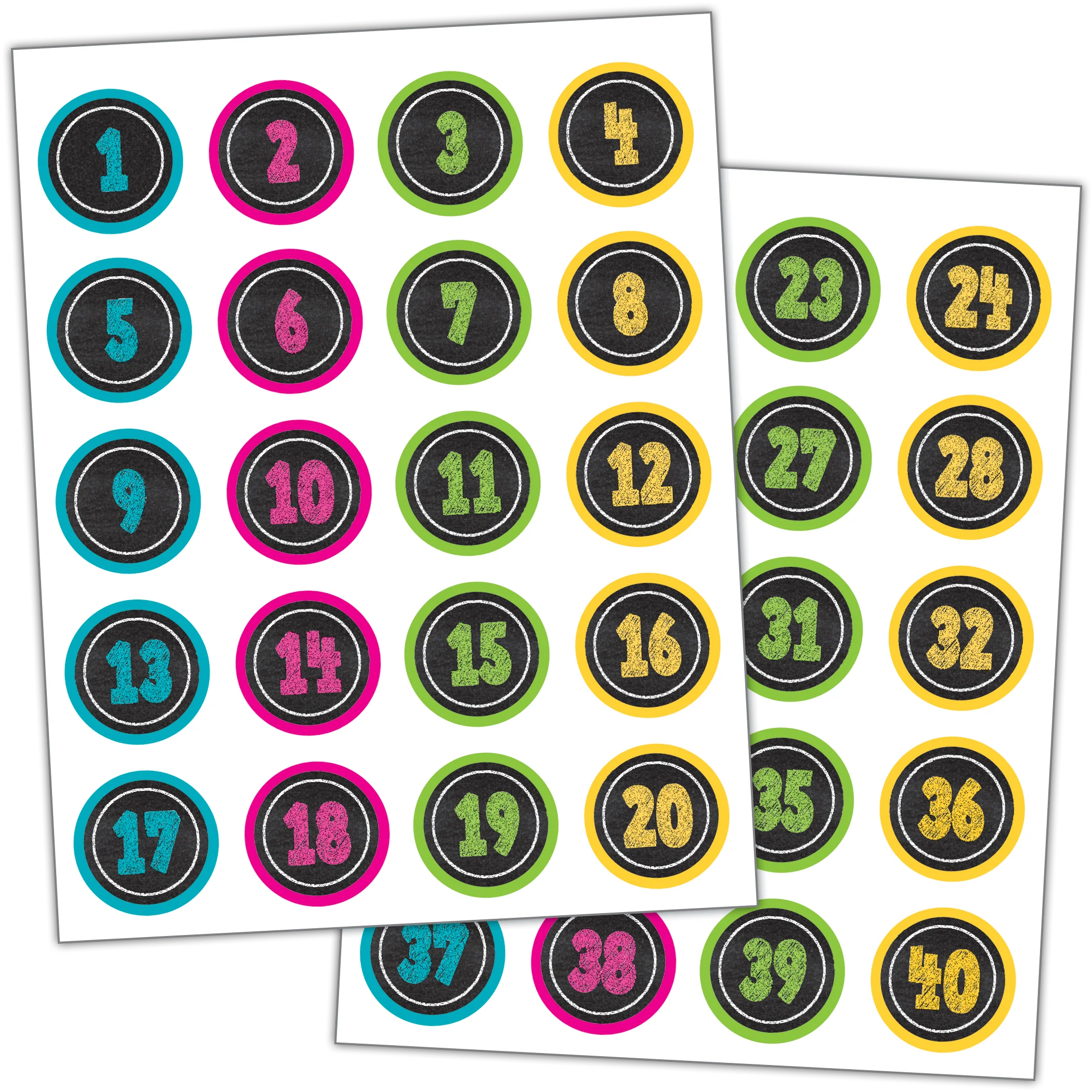 Chalkboard Brights Numbers Stickers